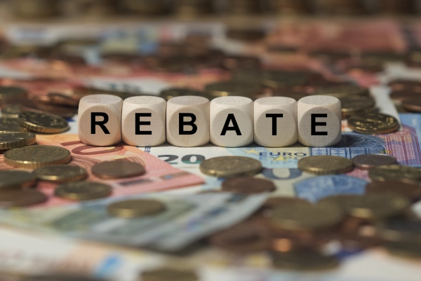 Wooden cubes spelling the word 'rebate'